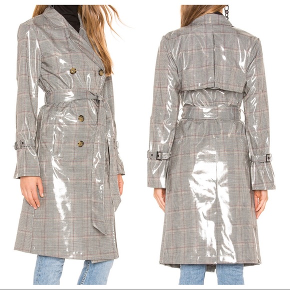 LPA Jackets & Blazers - LPA Vinyl Trench Coat in Grey Plaid | S